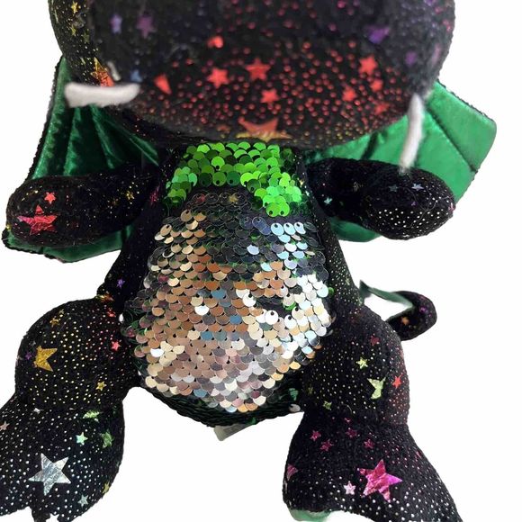 Caravan Softoys Green Drogo Dragon II Plush Colorful Stars Reversible Sequin 10" - Picture 7 of 13